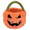 Plush Jack-O-Lantern Trick or Treat Basket for Halloween, Pumpkin Bucket for Candy (Orange, 13.8 x 12.2 inches)